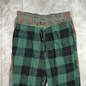 Eddie Bauer Mens Flannel Pajama Pants Bundle L 2 Pack Green Buffalo Grey Plaid